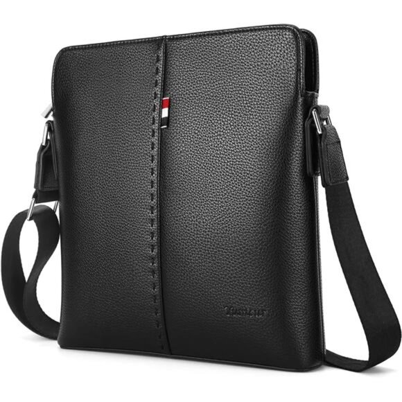 Men's Shoulder Bag Leather Messenger Crossbody Bag with Adjustable Strap